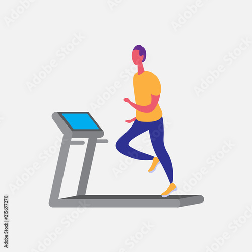 man running treadmill cartoon character sport male activities isolated keep fit healthy lifestyle motivation concept full length flat vector illustration