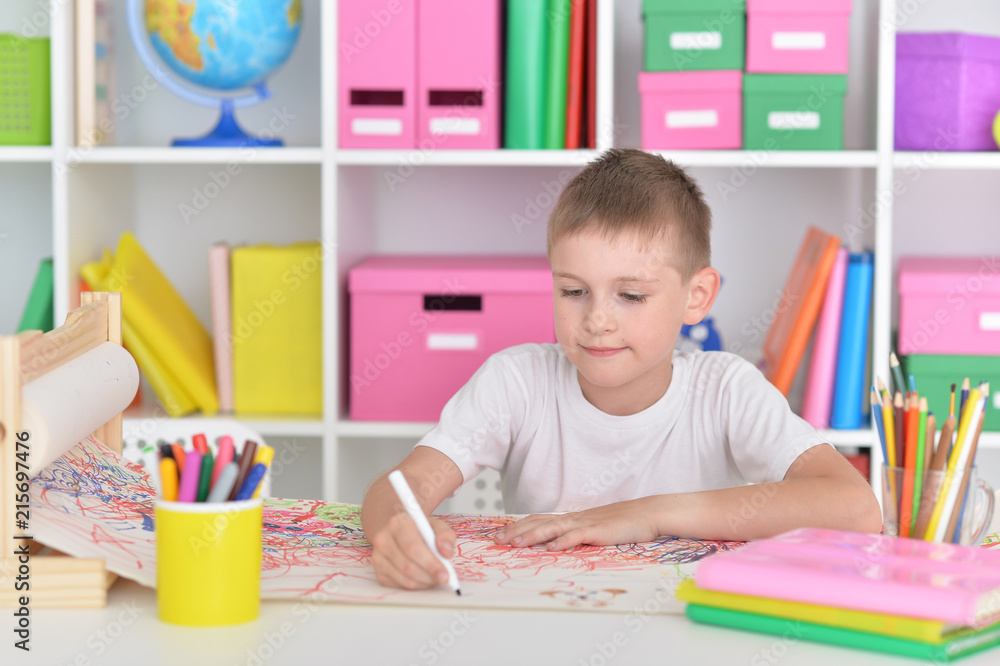 cute little boy drawing