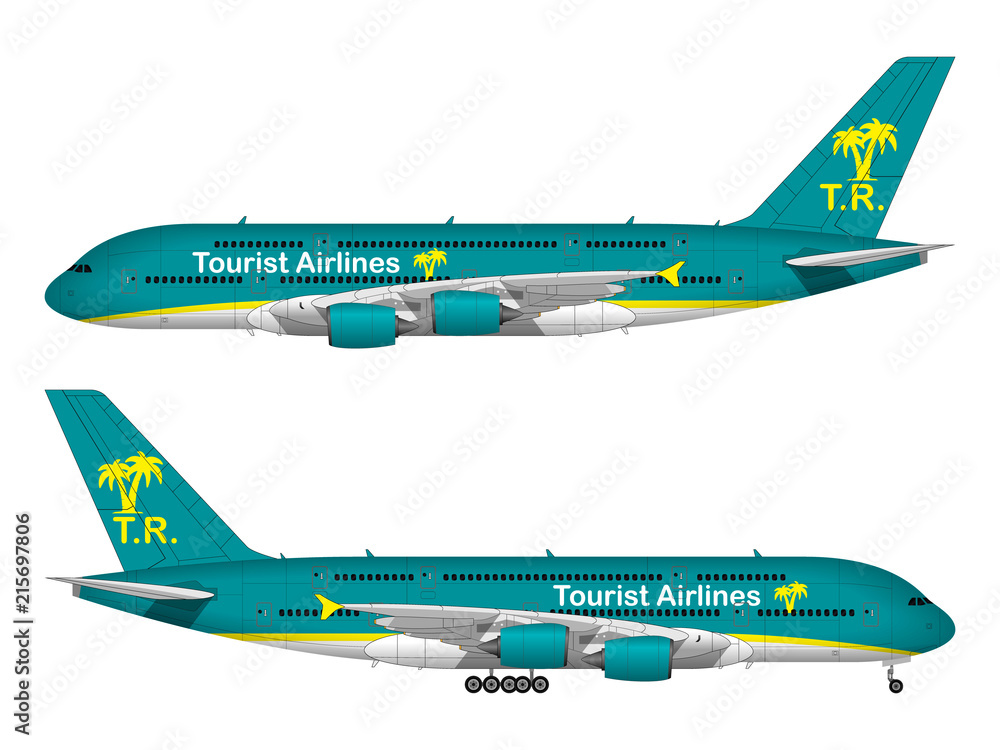 realistic passenger airplane. side view. realistic passenger airplane. side view.