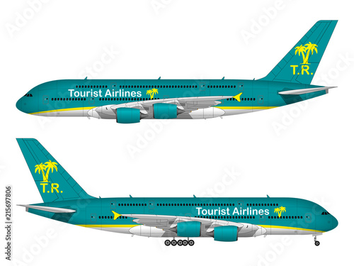 realistic passenger airplane. side view.