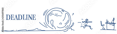 man running away from snowball deadline problem solution concept sketch doodle horizontal banner vector illustration