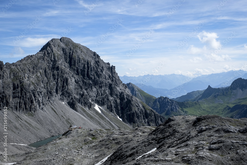 Mountaineering on the peak of schesaplana, raetikon, vorarlberg, austria, europe