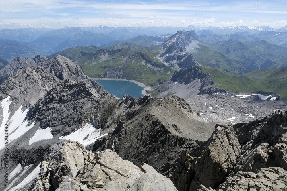 Obraz premium Mountaineering on the peak of schesaplana, raetikon, vorarlberg, austria, europe
