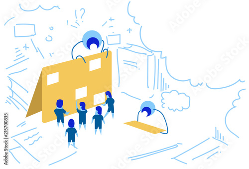 data folder business planning corporate time management people group brainstorming strategy plan concept sketch doodle horizontal vector illustration