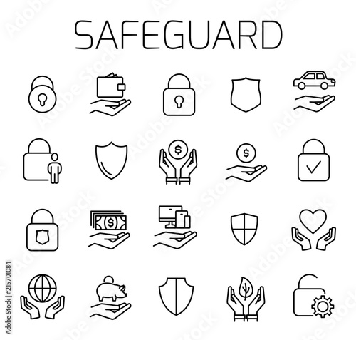 Safeguard related vector icon set. 