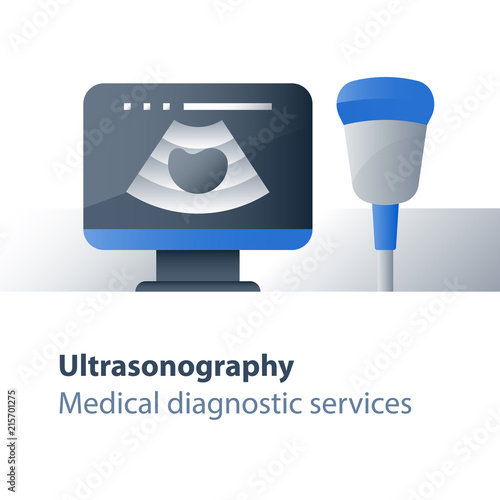 Medical examination, ultrasound investigation, ultrasonography concept, focused abdominal sonogram for trauma, health check up