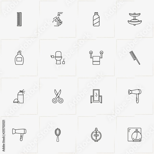 Bathroom line icon set with toilet paper, toilet and bidet