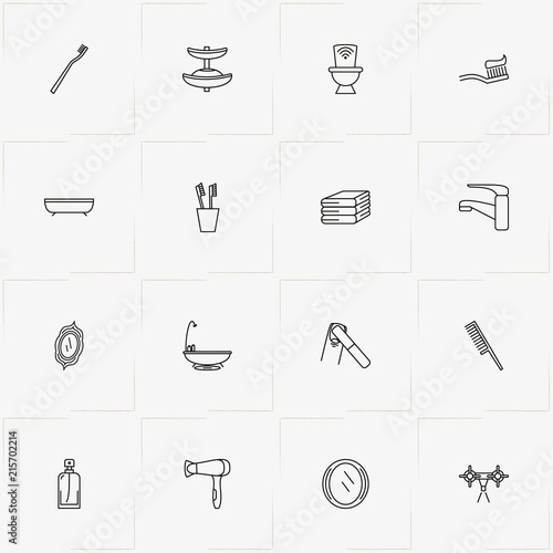 Bathroom line icon set with nail file, mirror  and bidet