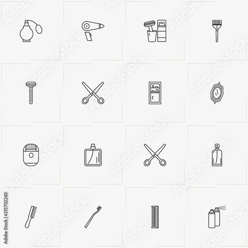 Bathroom line icon set with epilator  , razor and comb