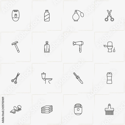 Bathroom line icon set with epilator  , towels and teeth brush