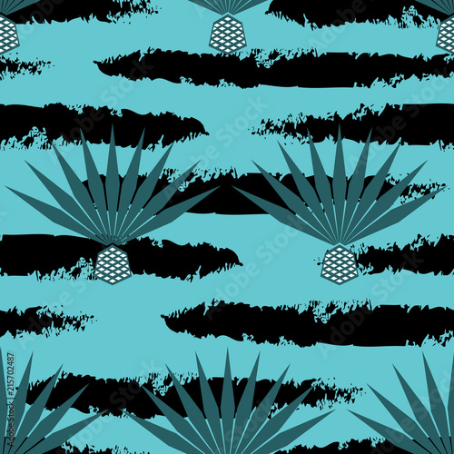 Blue agave vector seamless pattern