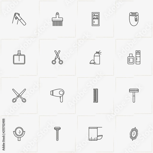 Bathroom line icon set with razor, epilator   and bath curtain