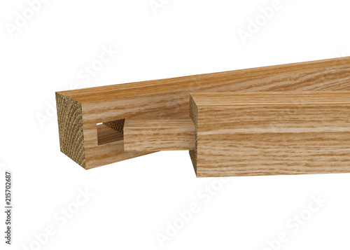 Fotografia, Obraz 3D realistic render of boards with woodworking tenon inserted into a mortis