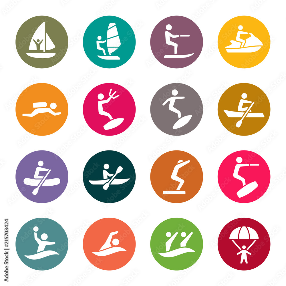 Water sports colourful icons