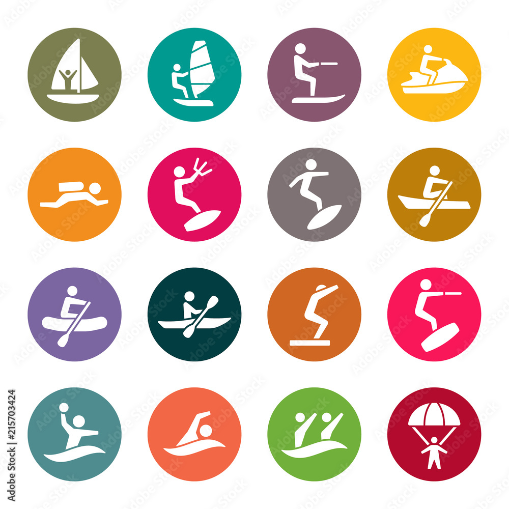 Water sports colourful icons Water sports colourful icons