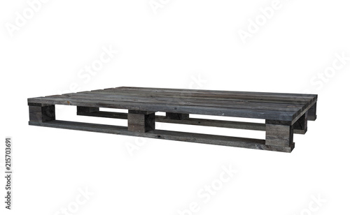 3D realistic render of old wooden pallet. Isolated on white background.