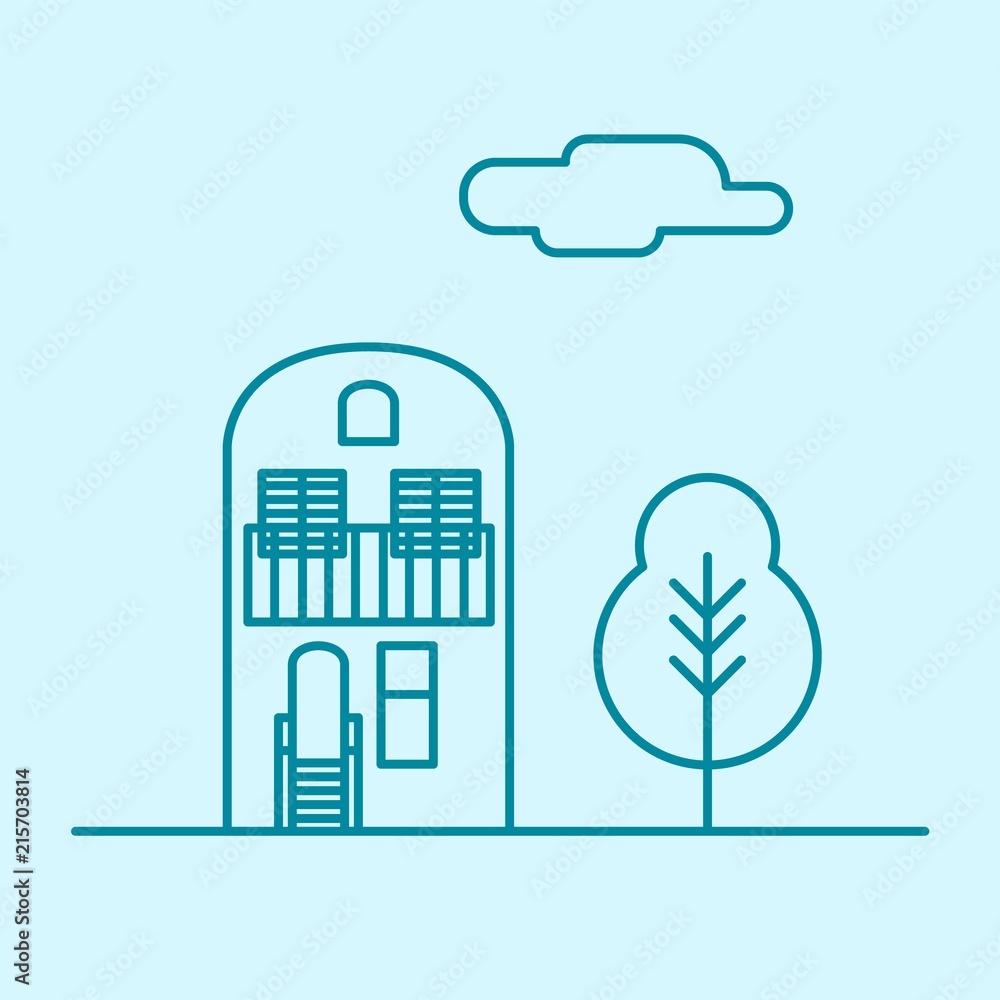 Vector city thin line office building with tree and cloud. Town business real estate apartment concept icon design. Isolated architecture construction house illustration. Vector city thin line office building with tree and cloud. Town business real estate apartment concept icon design. Isolated architecture construction house illustration.