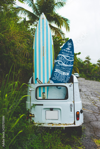 Retro style car with surf boards