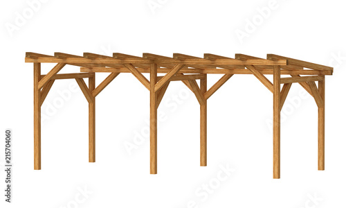 3D realistic render of pergola. Wood construction isolated on white background. 