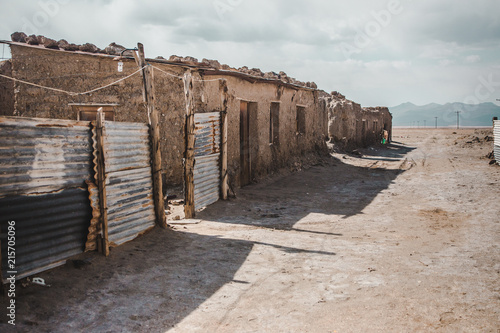 Small ramshackle houses in a small town in the desert near the Uyuni salt flats in Bolivia