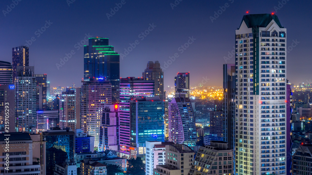 Downtown Silom financial district at night from the 38th floor of the State Tower, Bangkok