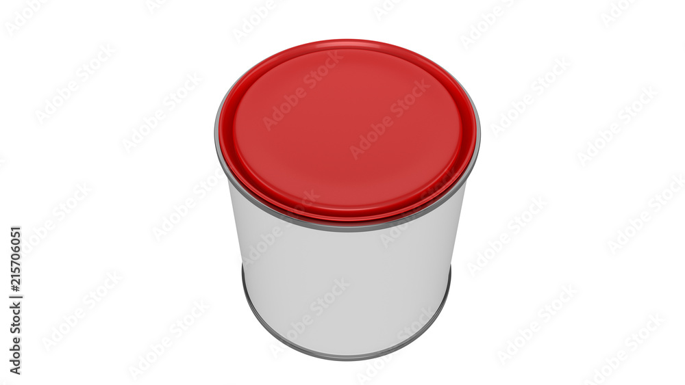3D realistic render. Composition of single isolated paint can with red lid. Design template.