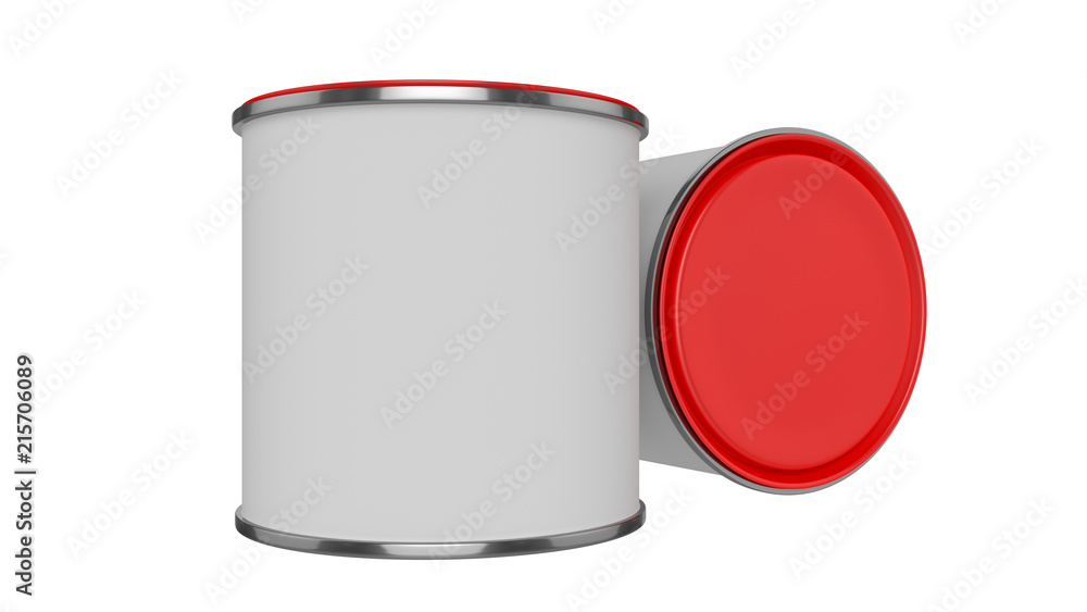 3D realistic render. Composition of two isolated paint can with red lid. Design template. 3D realistic render. Composition of two isolated paint can with red lid. Design template.