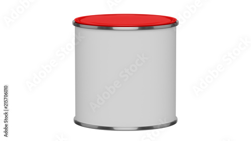 3D realistic render. Composition of single isolated paint can with red lid. Design template.