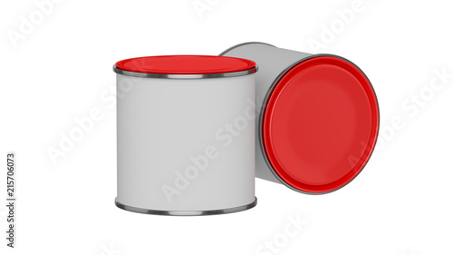 3D realistic render. Composition of two isolated paint can with red lid. Design template.