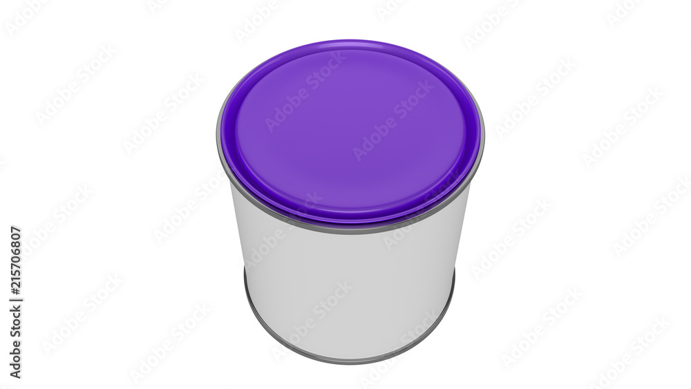 3D realistic render. Composition of single isolated paint can with purple lid. Design template. 3D realistic render. Composition of single isolated paint can with purple lid. Design template.