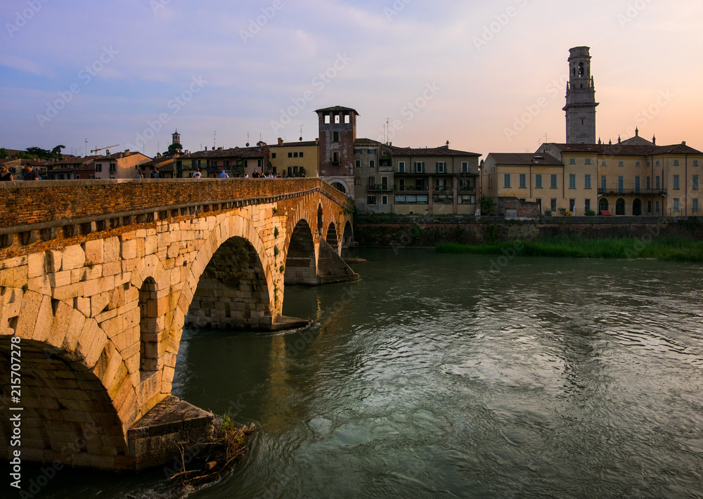 The Roman bridge. Old town of Verona. Veneto. Italy