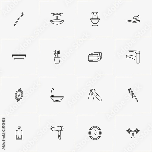 Bathroom line icon set with nail file, mirror  and bidet