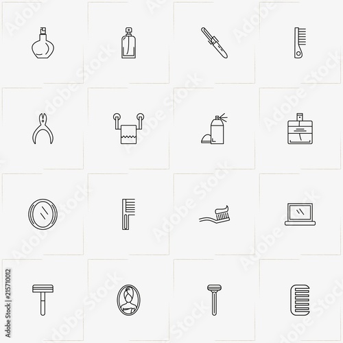 Bathroom line icon set with perfume, nail file and bathroom mirror