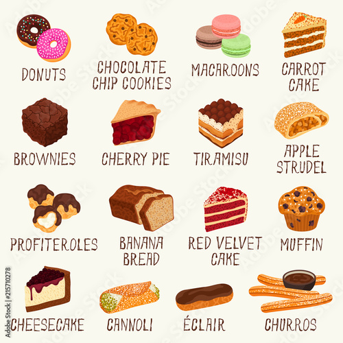 Best desserts vector illustration set