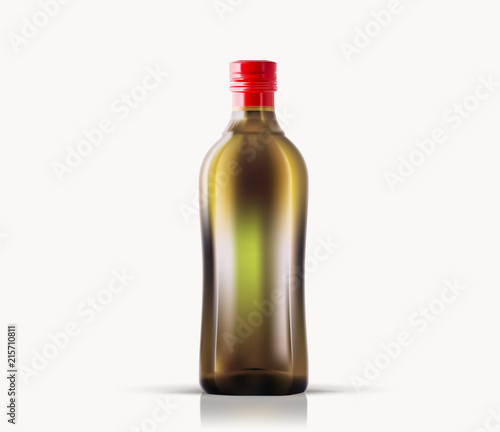 Virgin olive oil bottle vector isolated on white background. Glass bottle with olive or grape seed virgin oil mock up for design presentation ads. Vegetable oil bottle with a stopper