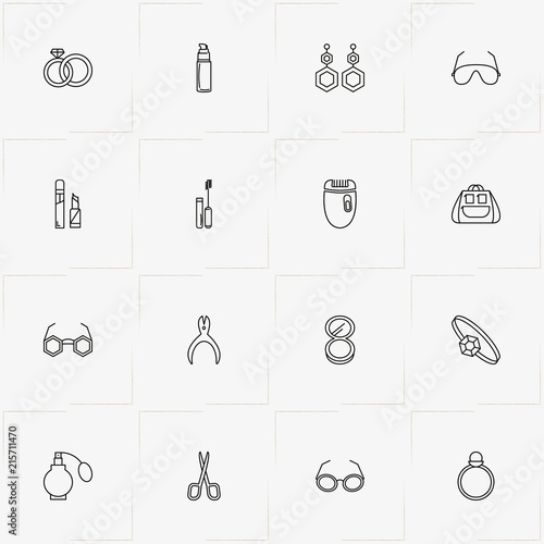Beauty line icon set with epilator  , scissor and ring