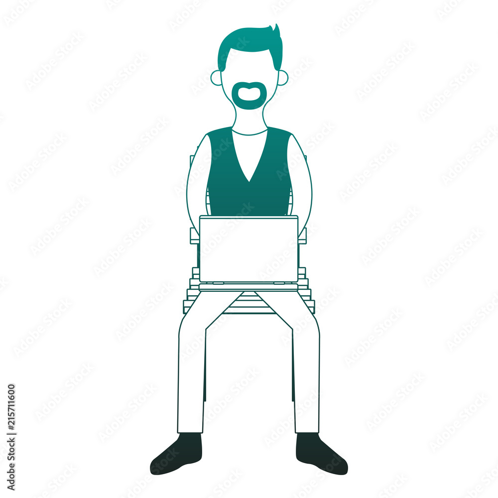 Businessman seated on chair with laptop vector illustration graphic design Businessman seated on chair with laptop vector illustration graphic design