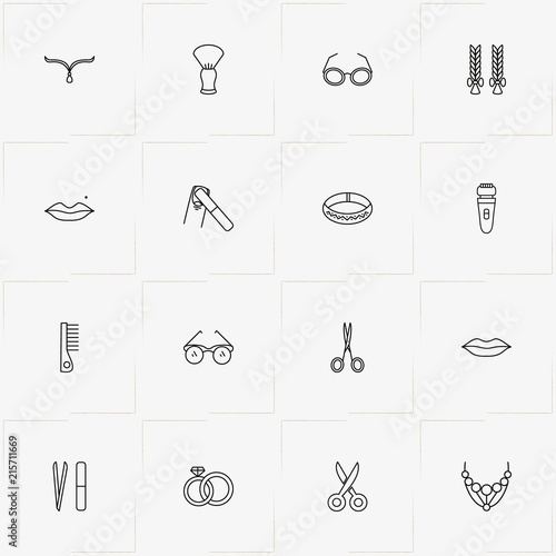Beauty line icon set with spectacles, shaver and ring