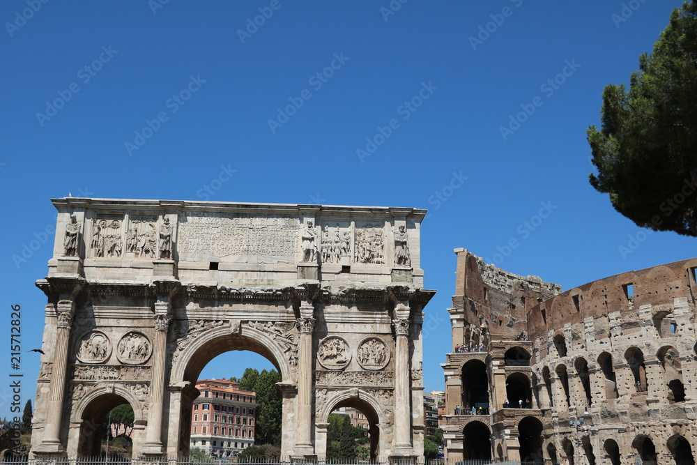 The Colosseum and The Arco di Costantino in Rome, Italy