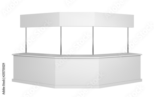 Long promotion counter mockup. Isolated vector retail trade stand.