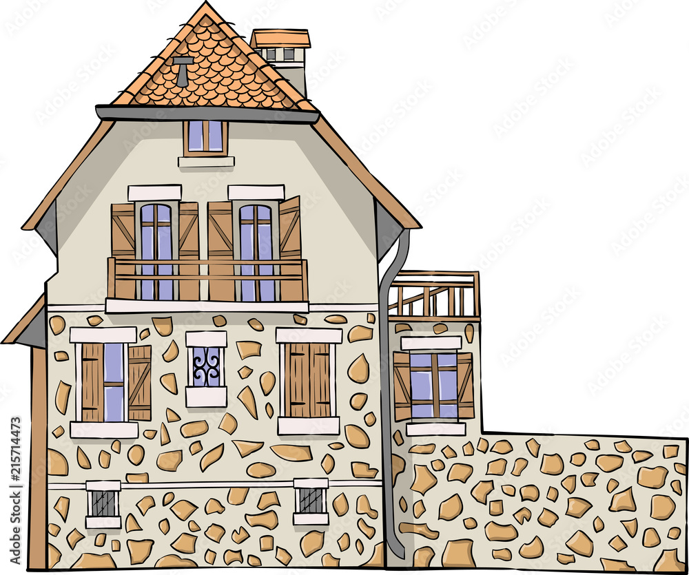 Vector. Traditional French stone house.