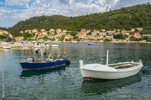 Fishing boats in marina in Brna village on Korcula island, Croatia 