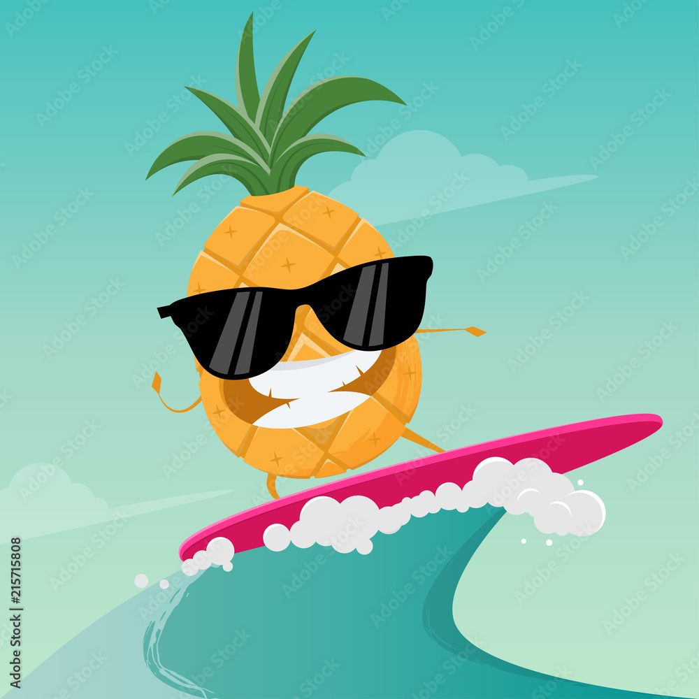 funny cartoon of a surfing pineapple Stock Vector | Adobe Stock