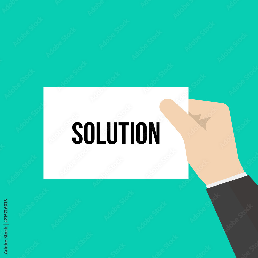 Man showing paper SOLUTION text Man showing paper SOLUTION text