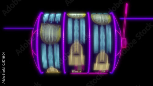 Neon slot machine hitting a 777 jackpot. UHD - 4K - 3D Rendering