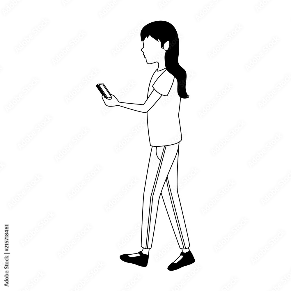 Young woman walking and talking with smartphone vector illustration graphic design Young woman walking and talking with smartphone vector illustration graphic design