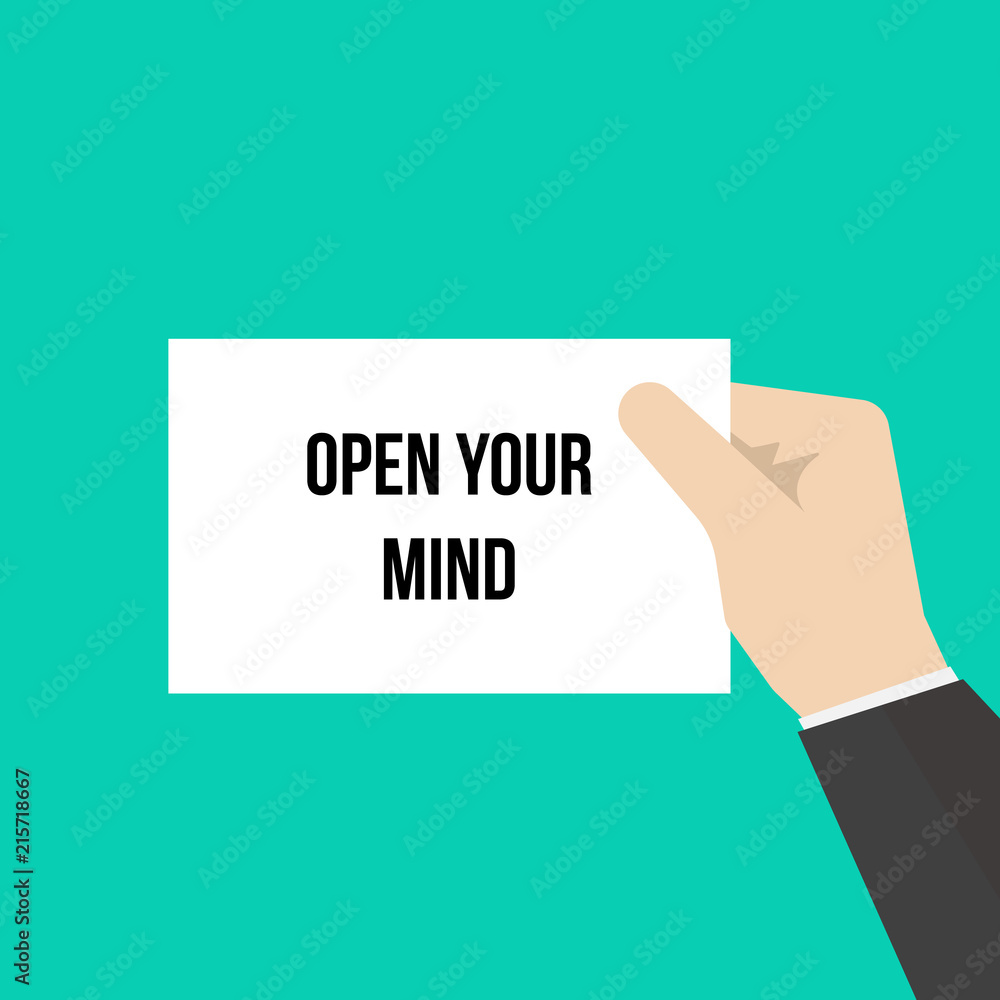 Man showing paper OPEN YOUR MIND Man showing paper OPEN YOUR MIND