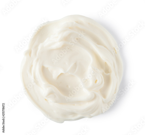 Cream cheese, isolated on white background, top view.