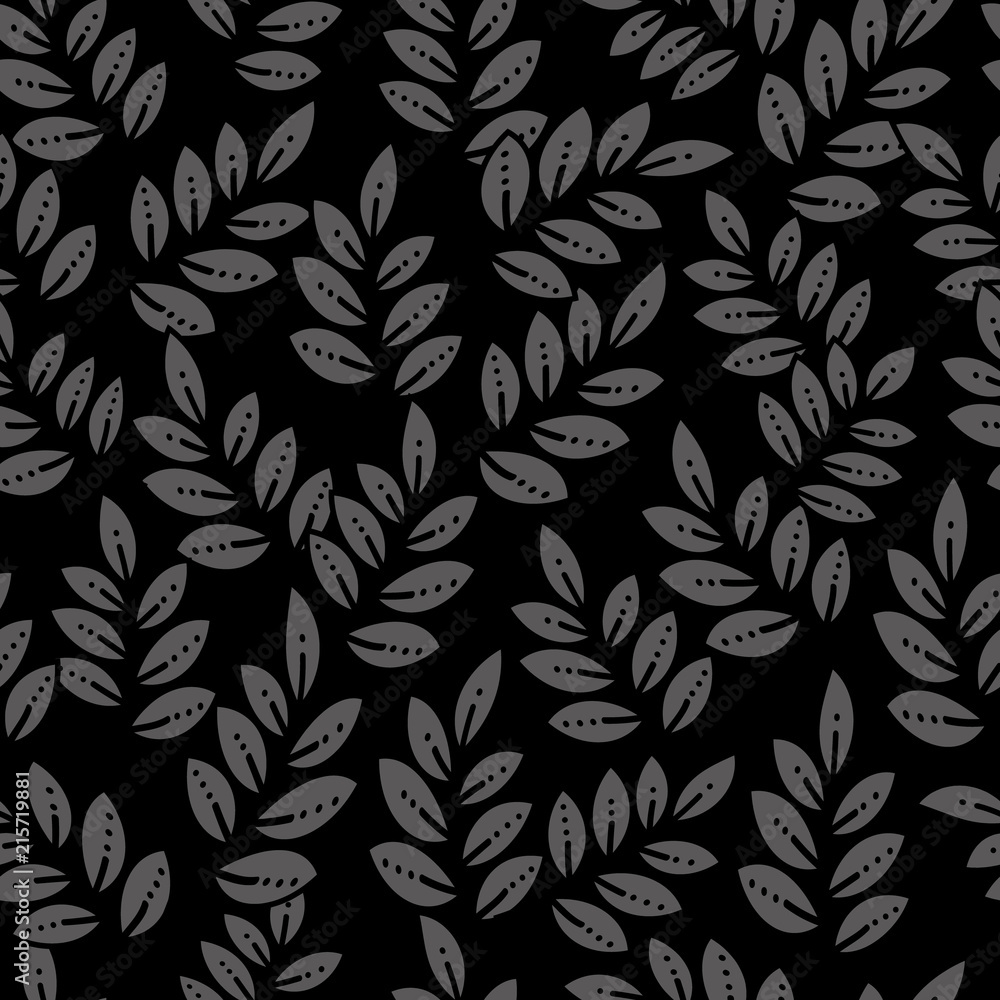 Vector seamless pattern of white leafs on black background. Use on monochrome black and white wallpaper, textures and background