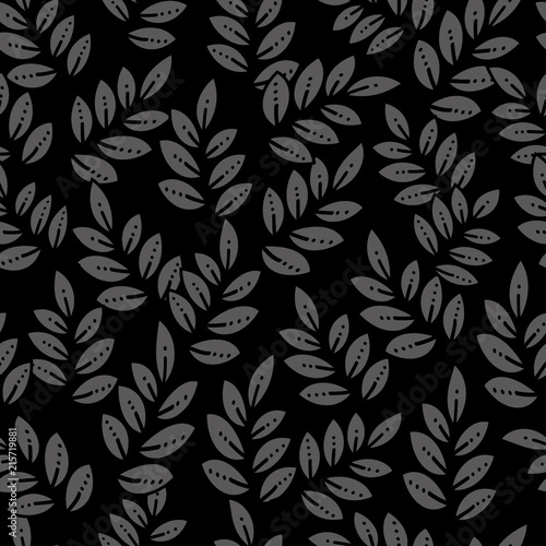 Vector seamless pattern of white leafs on black background. Use on monochrome black and white wallpaper  textures and background